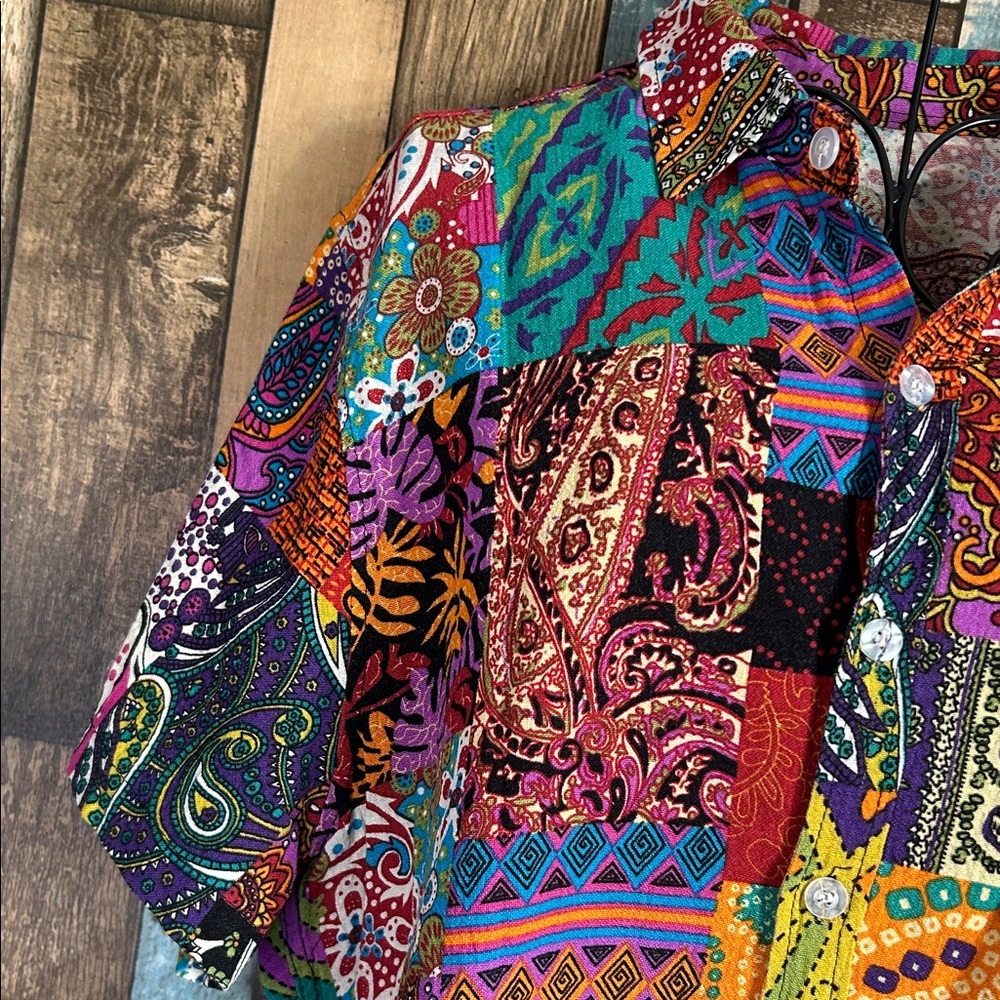 Patchwork Button-Down Shirt in Multicolor vintage - image 4